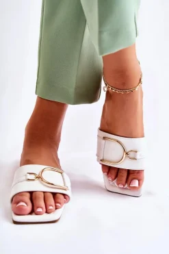 Damskie Boto Damskie Skórzane Klasyczne Klapki Z Ozdobą Białe Shilla