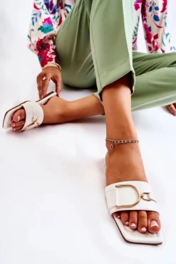 Damskie Boto Damskie Skórzane Klasyczne Klapki Z Ozdobą Białe Shilla