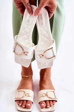 Damskie Boto Damskie Skórzane Klasyczne Klapki Z Ozdobą Białe Shilla