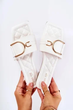 Damskie Boto Damskie Skórzane Klasyczne Klapki Z Ozdobą Białe Shilla