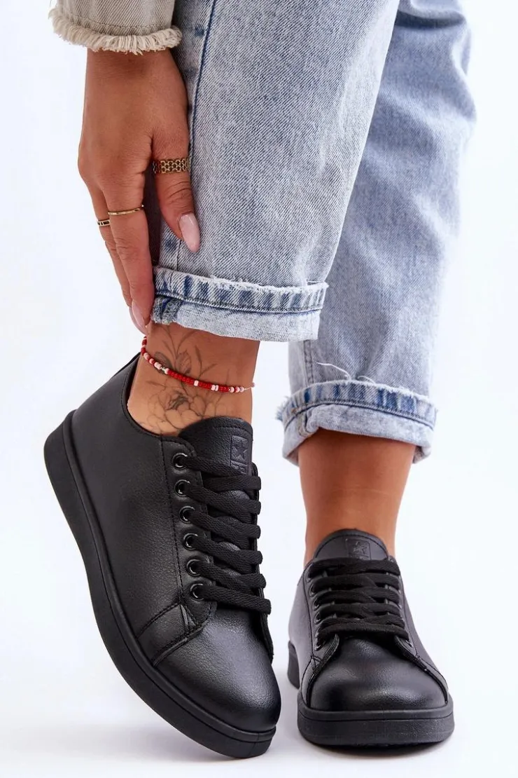 Clearance Evento Damskie Skórzane Klasyczne Trampki Czarne Unlimited