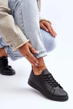 Clearance Evento Damskie Skórzane Klasyczne Trampki Czarne Unlimited