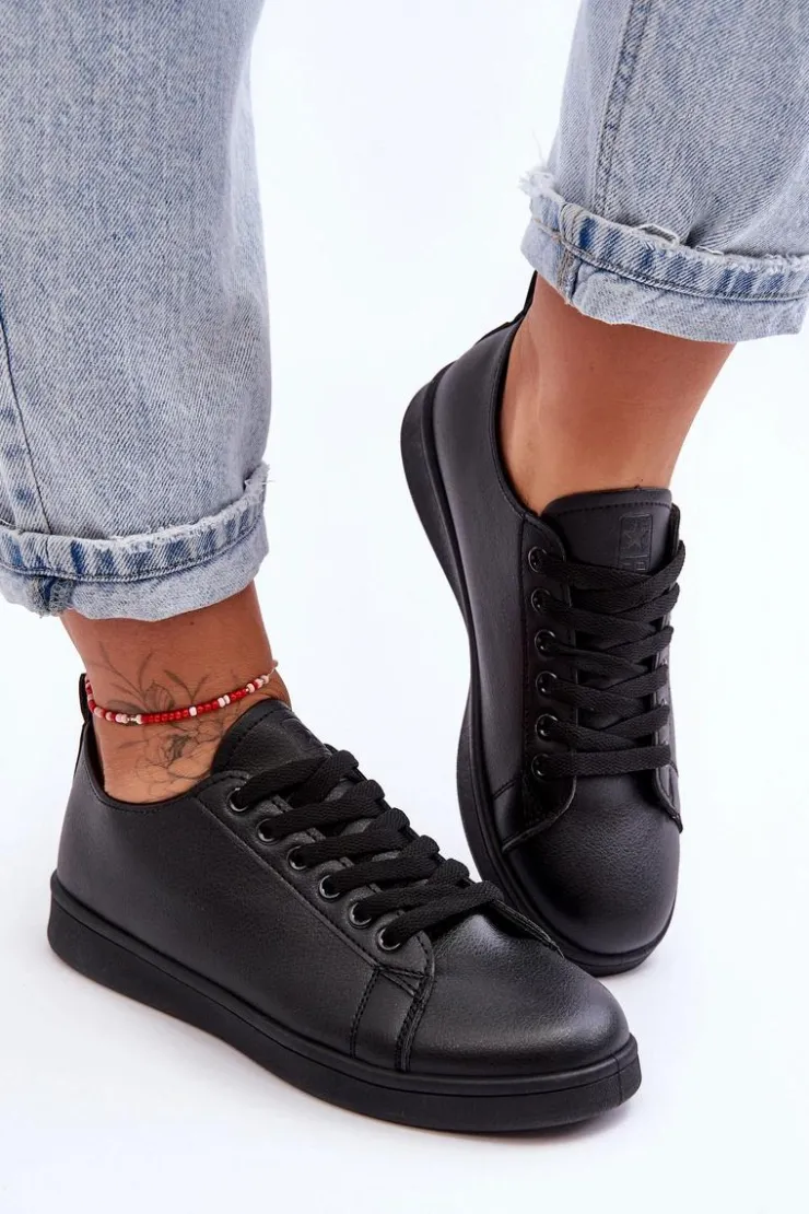 Clearance Evento Damskie Skórzane Klasyczne Trampki Czarne Unlimited