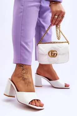 Boto Klapki Na Obcasie|Klapki Damskie Klasyczne*Damskie Skórzane Klasyczne Klapki Białe Loara