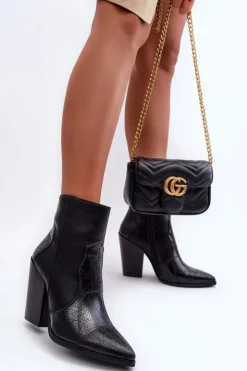 Discount Boto Damskie Skórzane Kowbojki Botki Czarne Fiorene