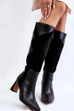 Damskie Maciejka Damskie Skórzane Kozaki Do Kolan 05784-01 Czarne