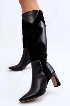 Damskie Maciejka Damskie Skórzane Kozaki Do Kolan 05784-01 Czarne