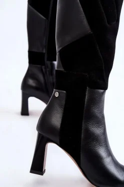 Damskie Maciejka Damskie Skórzane Kozaki Do Kolan 05784-01 Czarne