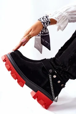 Online Boto Damskie Skórzane Kozaki Lewski Czarne Zamszowe 2866 Czarny