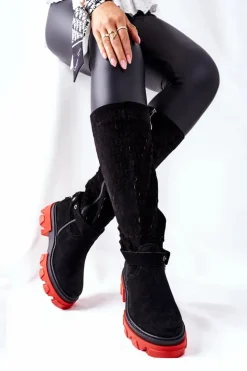 Online Boto Damskie Skórzane Kozaki Lewski Czarne Zamszowe 2866 Czarny