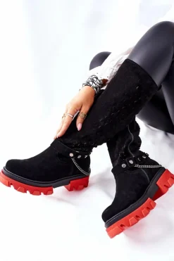 Online Boto Damskie Skórzane Kozaki Lewski Czarne Zamszowe 2866 Czarny