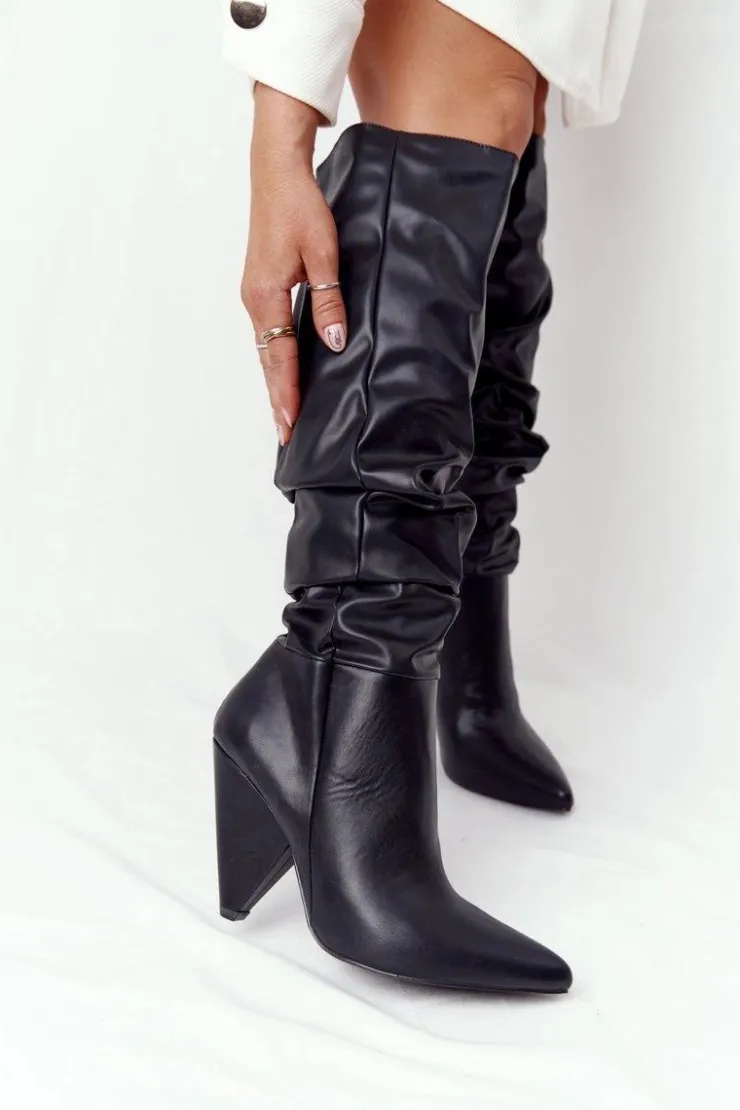 New Boto Damskie Skórzane Kozaki Lu Boo Czarne