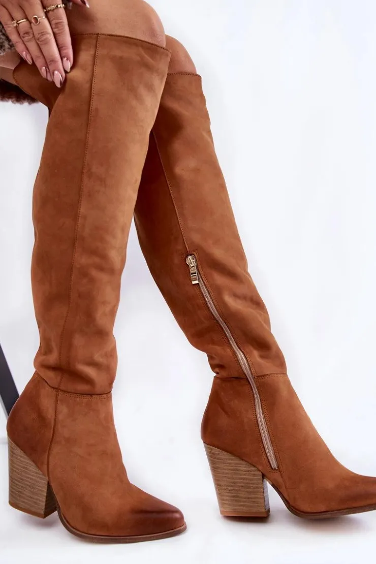 Damskie Boto Damskie Skórzane Kozaki Muszkieterki Lewski 2833 Camel