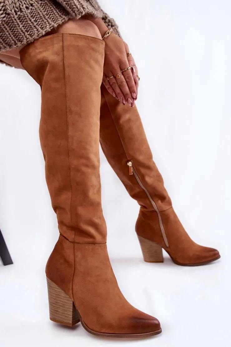 Damskie Boto Damskie Skórzane Kozaki Muszkieterki Lewski 2833 Camel