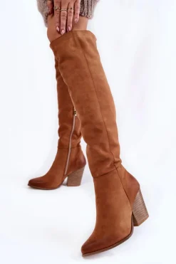 Damskie Boto Damskie Skórzane Kozaki Muszkieterki Lewski 2833 Camel