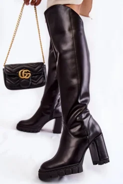 Boto Kozaki Wiosenne|Kozaki Za Kolano*Damskie Skórzane Kozaki Muszkieterki Czarne Georgette