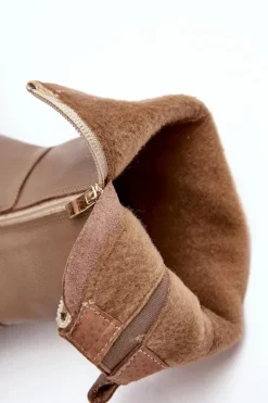 Damskie Boto Damskie Skórzane Kozaki Na Masywnym Słupku Ciemnobeżowe Lemar Odennia