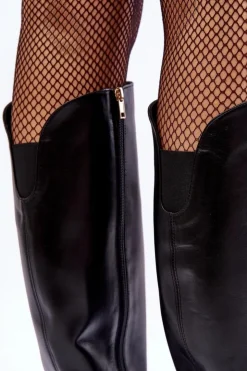 Damskie Boto Damskie Skórzane Kozaki Na Słupku Czarne Lewski 2928/B