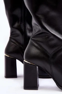 Damskie Boto Damskie Skórzane Kozaki Na Słupku Czarne Lewski 2928/B