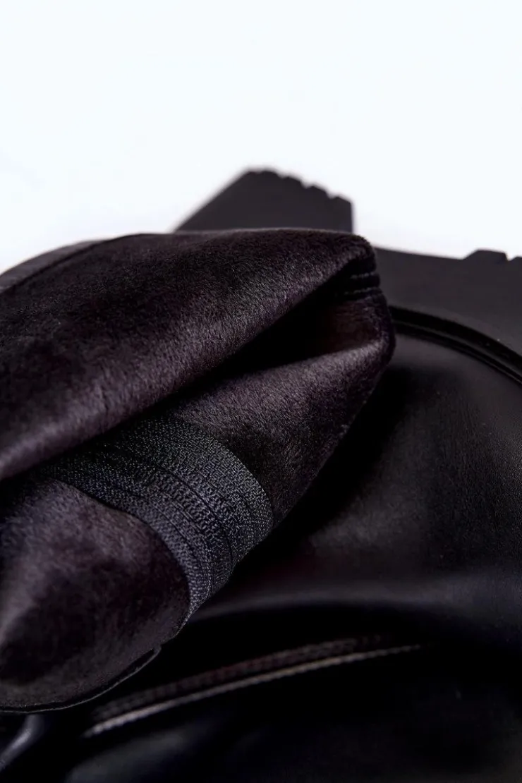 Buty Sergio Leone Kozaki Płaskie|Kozaki Przed Kolano*Damskie Skórzane Kozaki Na Platformie Czarne Aretha