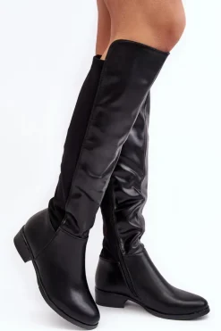 Damskie Damskie buty S.Barski Damskie Skórzane Kozaki Przed Kolano S.Barski HY27098A Czarne