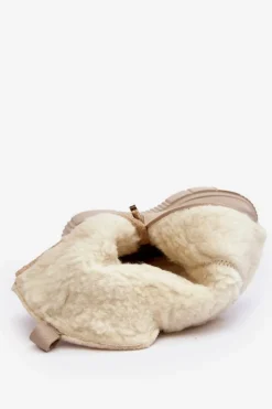 Zazoo Kozaki Ocieplane|Kozaki Na Koturnie*Damskie Skórzane Kozaki Z Wełną 70121 Beżowe Beżowy