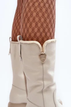 Damskie Zazoo Damskie Skórzane Kozaki Z Wełną Kremowe Bayla