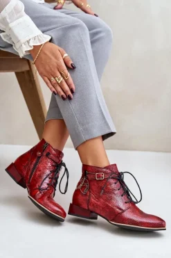 Clearance Maciejka Damskie Skórzane Lakierowane Botki Trzewiki 5743A-08 Czerwone Czerwony