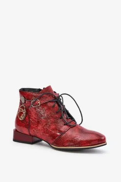 Clearance Maciejka Damskie Skórzane Lakierowane Botki Trzewiki 5743A-08 Czerwone Czerwony