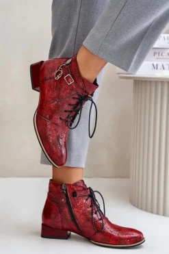 Clearance Maciejka Damskie Skórzane Lakierowane Botki Trzewiki 5743A-08 Czerwone Czerwony