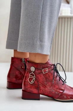 Clearance Maciejka Damskie Skórzane Lakierowane Botki Trzewiki 5743A-08 Czerwone Czerwony