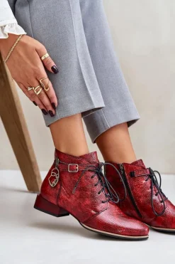 Clearance Maciejka Damskie Skórzane Lakierowane Botki Trzewiki 5743A-08 Czerwone Czerwony