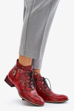 Clearance Maciejka Damskie Skórzane Lakierowane Botki Trzewiki 5743A-08 Czerwone Czerwony