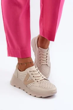 Buty damskie Vinceza Sneakersy Damskie*Damskie Skórzane Lekkie Buty Sportowe Beżowe Eleonori Beżowy
