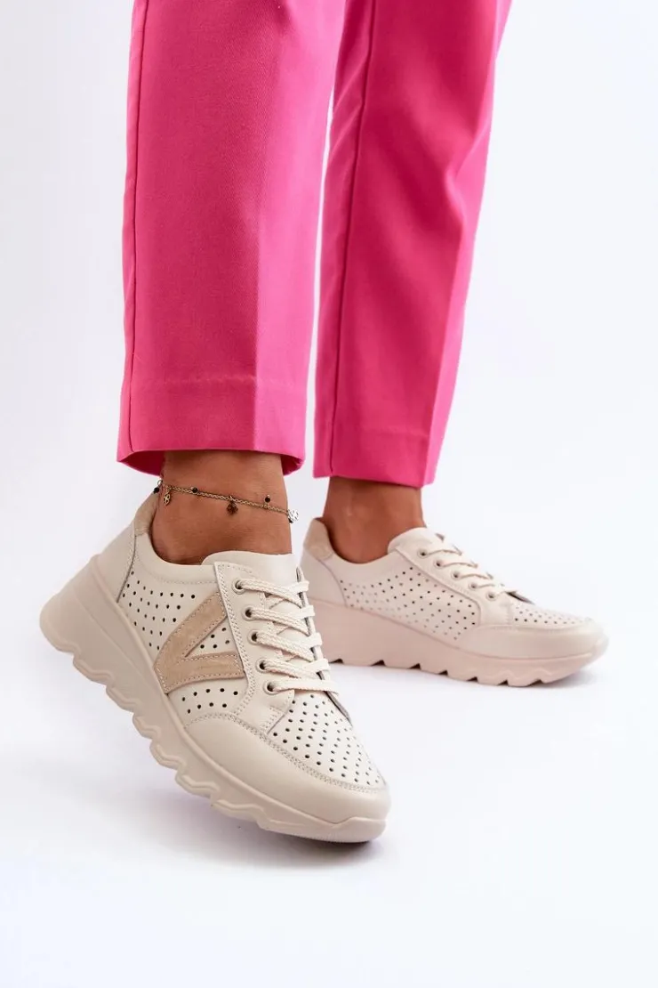 Buty damskie Vinceza Sneakersy Damskie*Damskie Skórzane Lekkie Buty Sportowe Beżowe Eleonori Beżowy