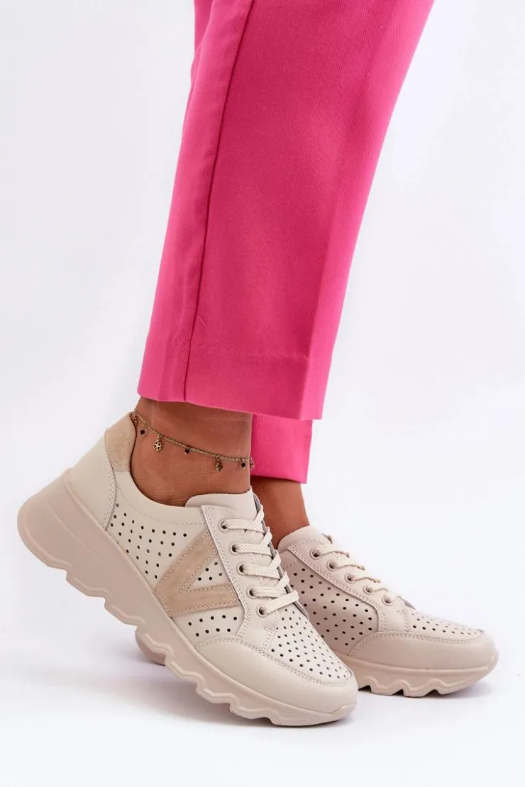 Buty damskie Vinceza Sneakersy Damskie*Damskie Skórzane Lekkie Buty Sportowe Beżowe Eleonori Beżowy