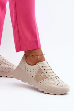 Buty damskie Vinceza Sneakersy Damskie*Damskie Skórzane Lekkie Buty Sportowe Beżowe Eleonori Beżowy