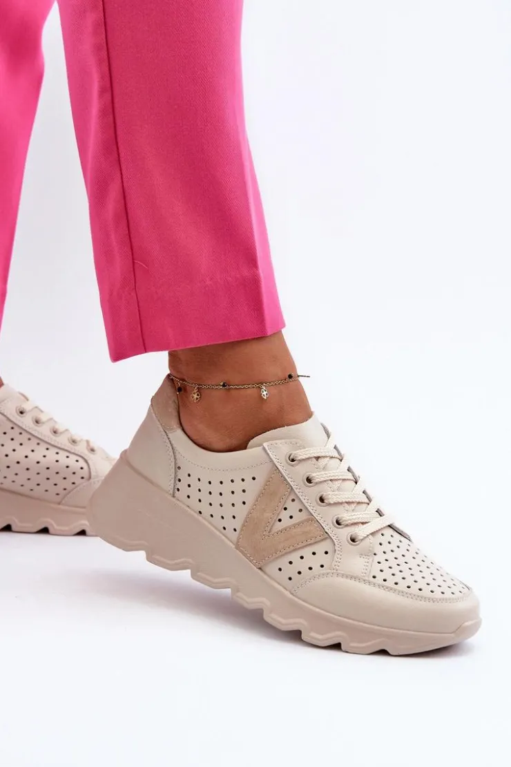 Buty damskie Vinceza Sneakersy Damskie*Damskie Skórzane Lekkie Buty Sportowe Beżowe Eleonori Beżowy