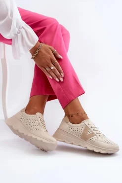 Buty damskie Vinceza Sneakersy Damskie*Damskie Skórzane Lekkie Buty Sportowe Beżowe Eleonori Beżowy