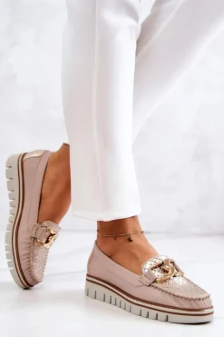 Damskie Boto Damskie Skórzane Mokasyny Na Platformie Beżowe Venesia