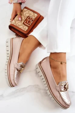 Damskie Boto Damskie Skórzane Mokasyny Na Platformie Beżowe Venesia