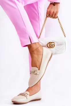 Boto Mokasyny Damskie Skórzane*Damskie Skórzane Mokasyny Beżowe Godley