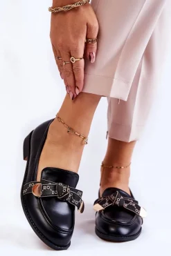 Damskie Boto Damskie Skórzane Mokasyny Z Kokardą Czarne Dayes