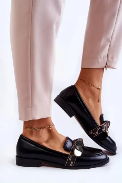 Damskie Boto Damskie Skórzane Mokasyny Z Kokardą Czarne Dayes