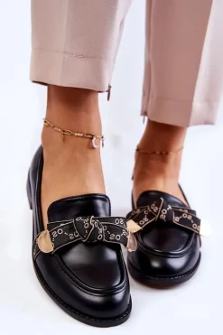 Damskie Boto Damskie Skórzane Mokasyny Z Kokardą Czarne Dayes