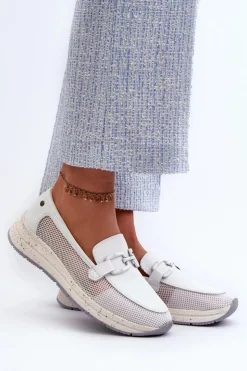 Damskie Damskie buty S.Barski Damskie Skórzane Mokasyny D&A TW210 Białe