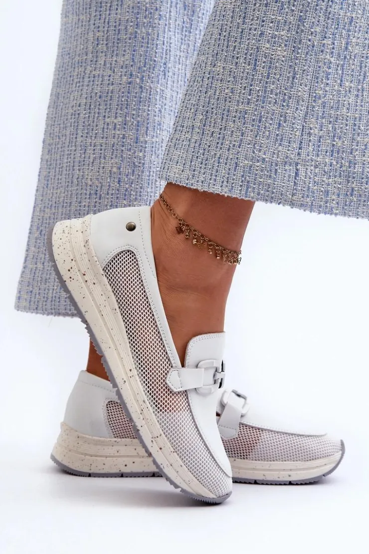 Damskie Damskie buty S.Barski Damskie Skórzane Mokasyny D&A TW210 Białe