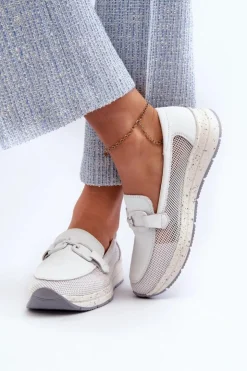 Damskie Damskie buty S.Barski Damskie Skórzane Mokasyny D&A TW210 Białe