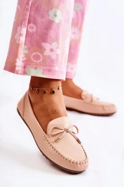 Damskie Boto Damskie Skórzane Mokasyny Z Kokardą Nude Aurila