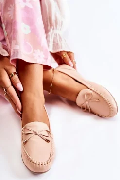 Damskie Boto Damskie Skórzane Mokasyny Z Kokardą Nude Aurila